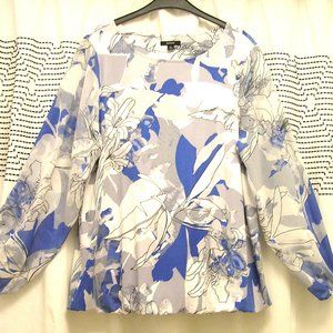 ALFANI Women Blouse blue/white, long sheer sleeves with elastic wrist XXL